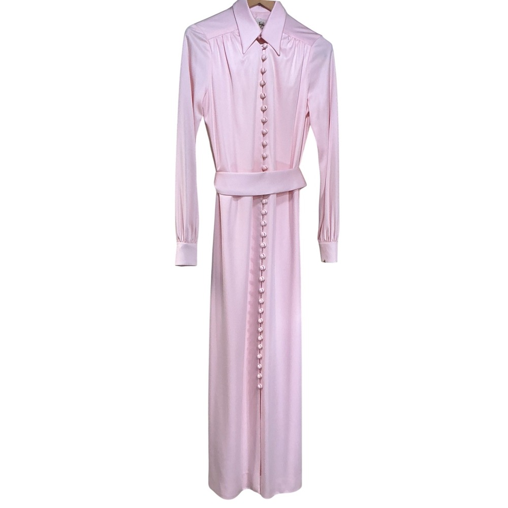 Vintage Enrico Serrati Pink Maxi Dress Womens 8 Button Front Disco Coquette